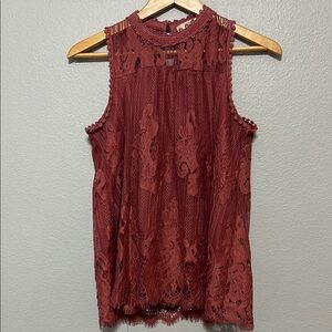 Elegant‎ Lace Sleeveless Top - Red